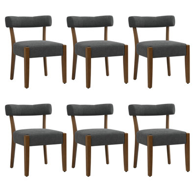 Cindina Mid-Century Modern Dining Chairs Gray Fabric Upholstered Wood Frame Kitchen Chairs