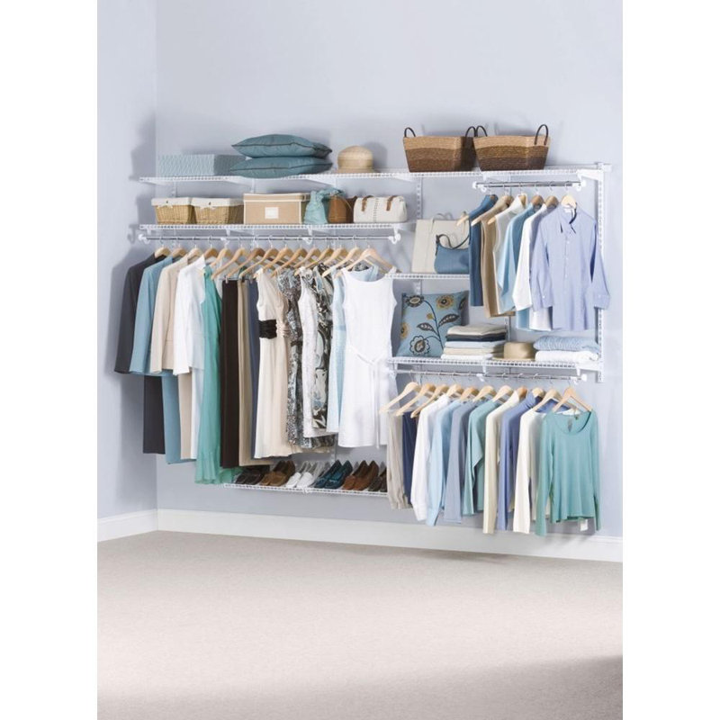 White Adjustable Wire Closet System with Telescoping Rods