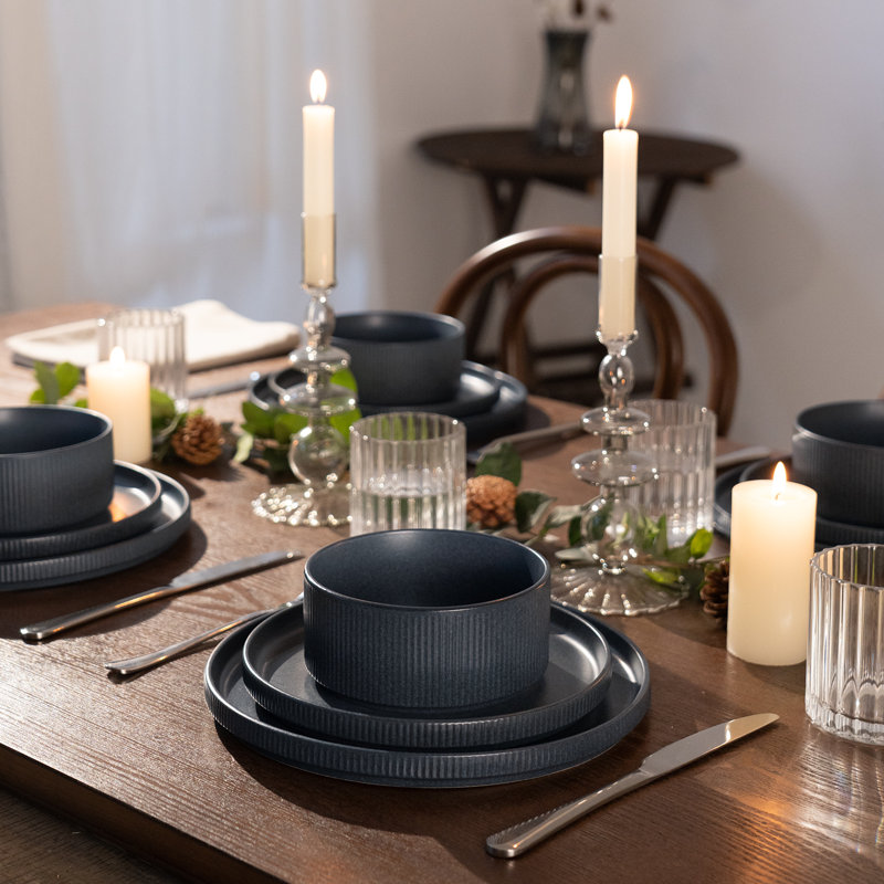 Piece Stoneware Dinnerware Set - Service for 4, Matte Black
