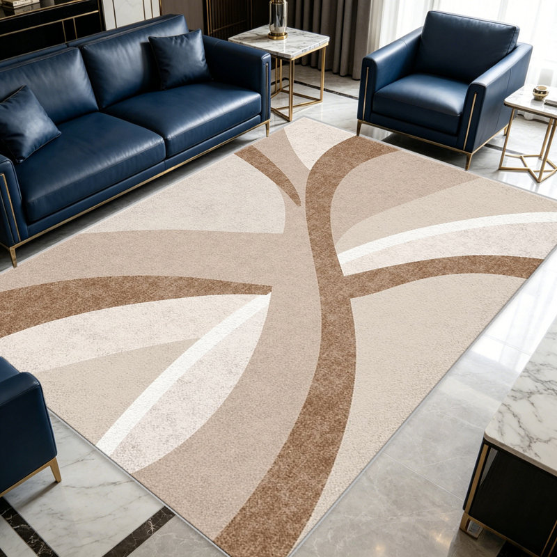 Beige Abstract Curved carpet-easy to clean, machine-washable, soft and comfortable; suitable for door mats, kitchens, living rooms, bedrooms, corridors, and laundry areas. Easy to clean, durable carpet for home decoration.