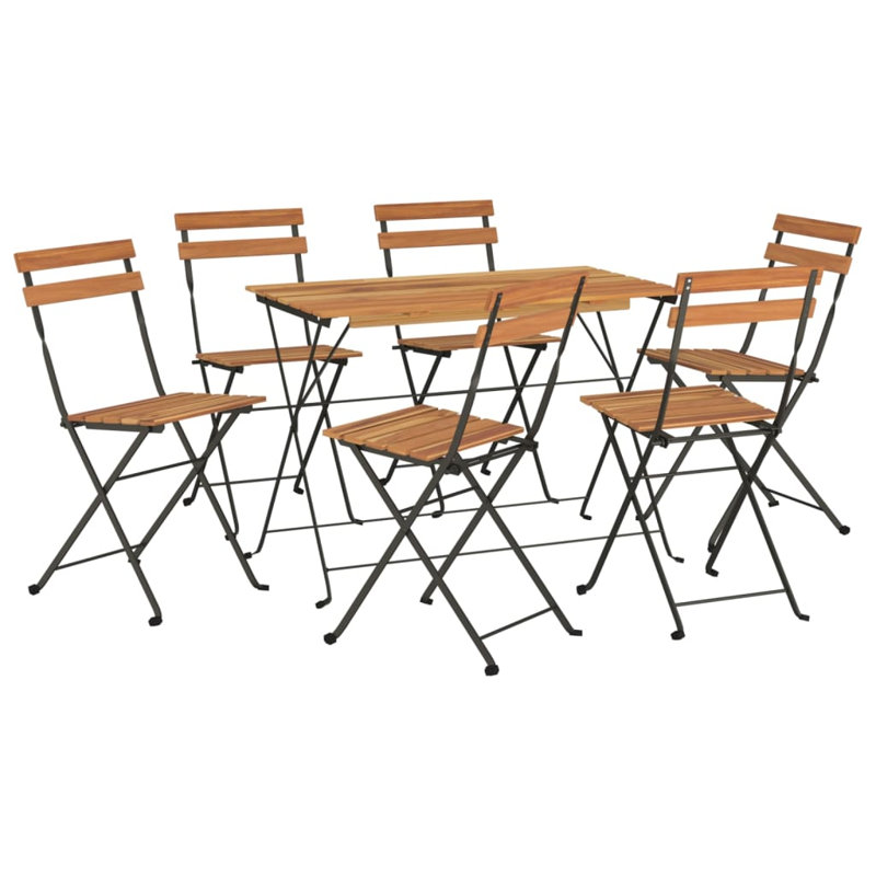 6 - Person Acacia Patio Dining Set with Rectangular Table, Black