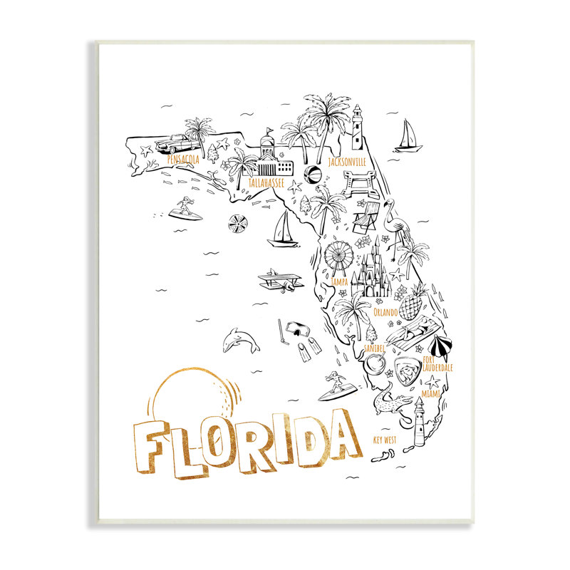 Floride, États-Unis, dessin de carte, carte de l'État de Floride, H 19 po x l 13 po x P 0,5 po, Plaque murale