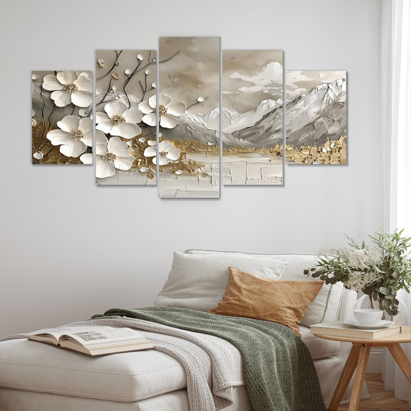Or et blanc, Alpes bavaroises, montagnes, ensemble d'art sur toile
