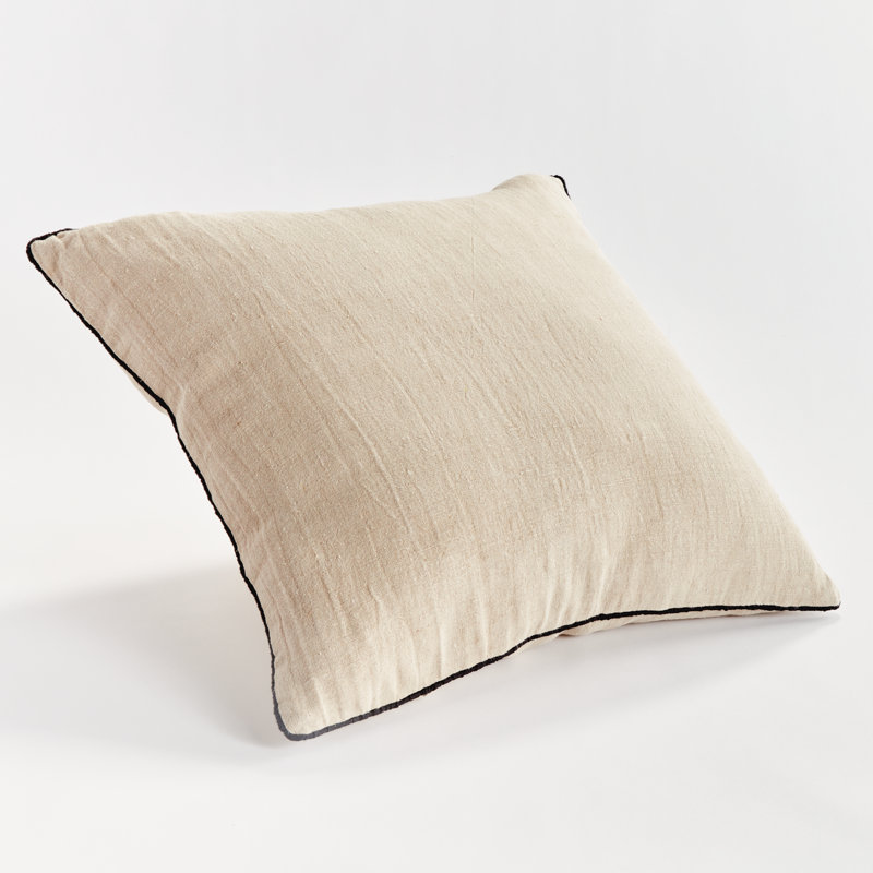 Elias Linen Lumbar Rectangular Pillow Cover & Insert, Flax/Black, Rectangular 14"H x 20"W