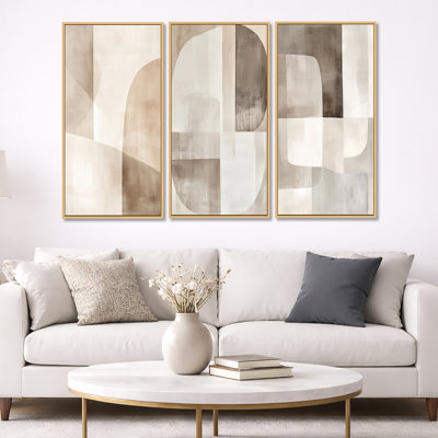 Beige Minimal Wall Art - Neutral Shapes in Balance – Abstract Minimalism Framed Wall Art Set of 3