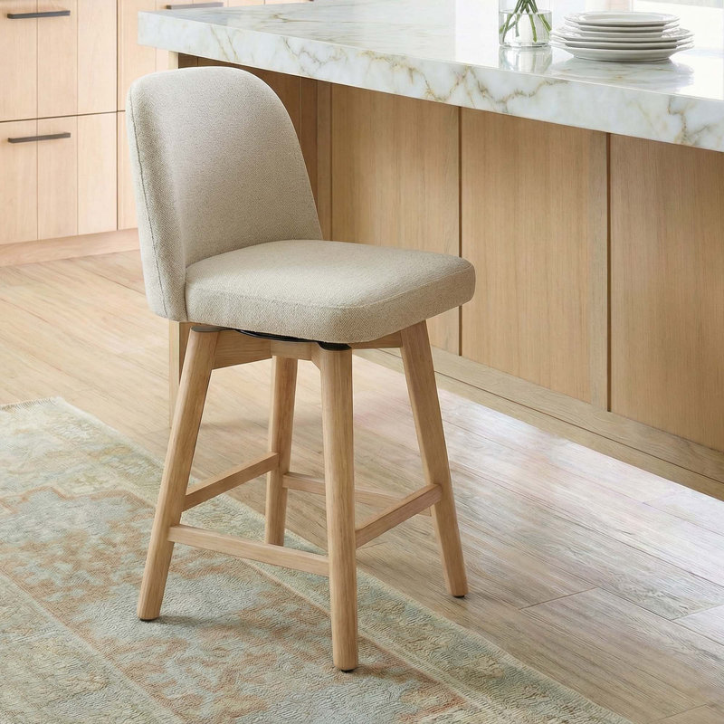  Tabouret de bar rotatif à hauteur de comptoir Bisto,  Crème / polyester