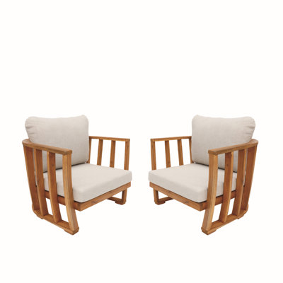 Helga 2pcs Acacia Wood Patio Outdoor Single Sofa With Cushions by Latitude Run