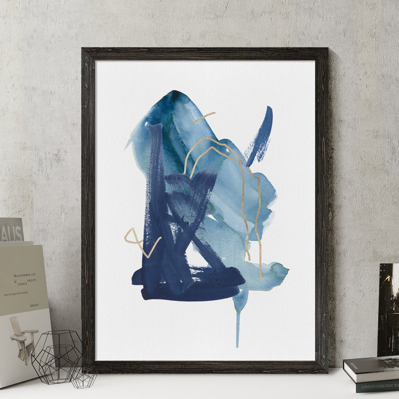 «Indigo Collide II» par Paul Cezanne - reproduction d'art encadrée, H 30 po x l 22 po x P 2 po, Toile encadrée, ébène