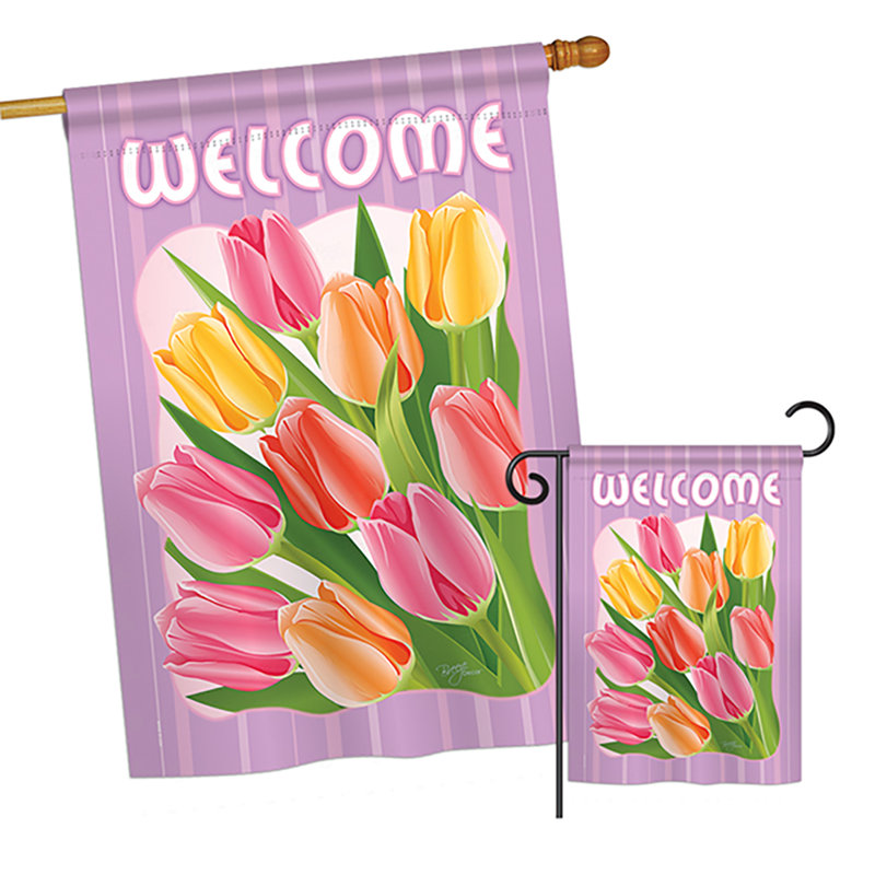 Ensemble de drapeaux de maison en polyester à 2 côtés Shaundrelle Welcome Tulips Spring Floral Impressions