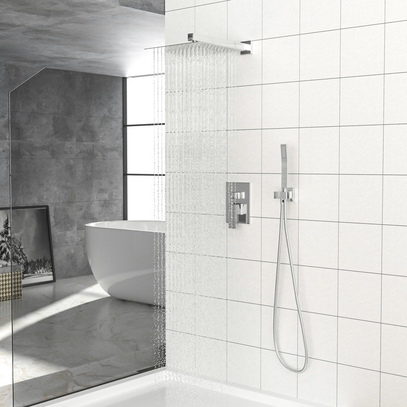 Dual Shower Head Square - 12 Inch, Wall Mounted, Mounted