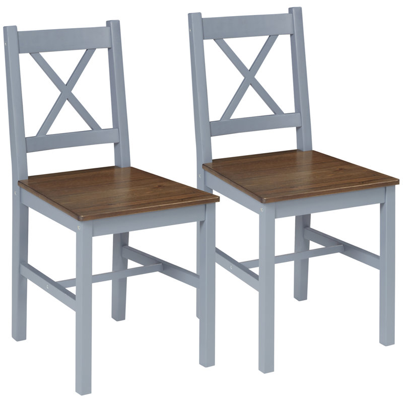 Titan 45cm H Solid Wood Cross Back Side Chair, Grey/Brown