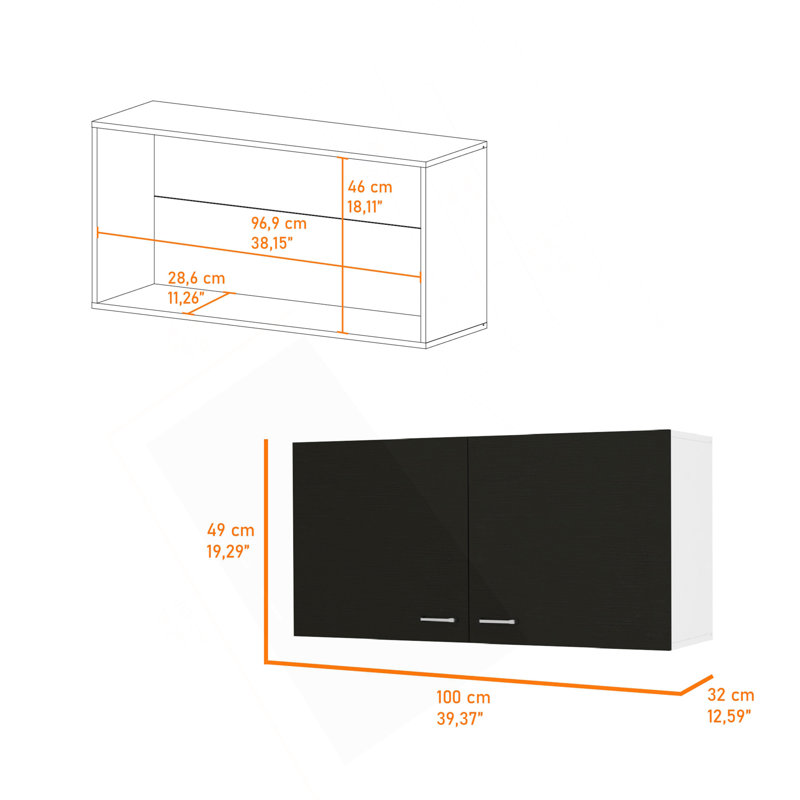 Carbon Espresso Rectangle 2-Door Wall Cabinet, Black