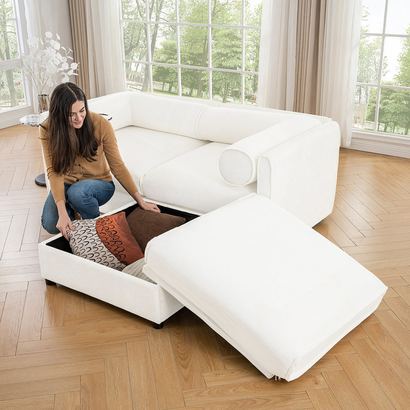 Canapé moderne en chenille avec rangement dissimulé et conception ergonomique pour plus de confort, Blanc