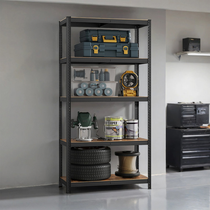 Kris Metal Height -Adjustable Shelving Unit, Black/Rustic Brown, 200cm H x 120cm W x 60cm D