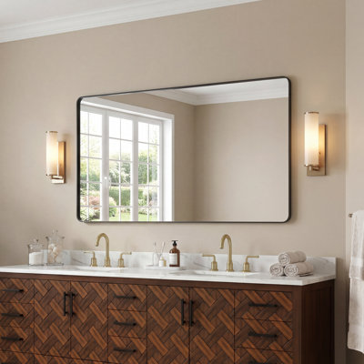 Miroir de salle de bain rectangulaire avec cadre en aluminium, verre incassable, reflet HD