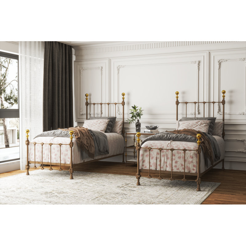 151 Palatial Bed | Complete Standard, Twin, Gloss Off-White/Antique Gold