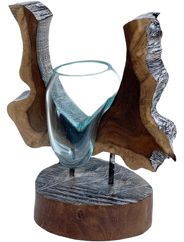 Pot à fleurs en verre teck
