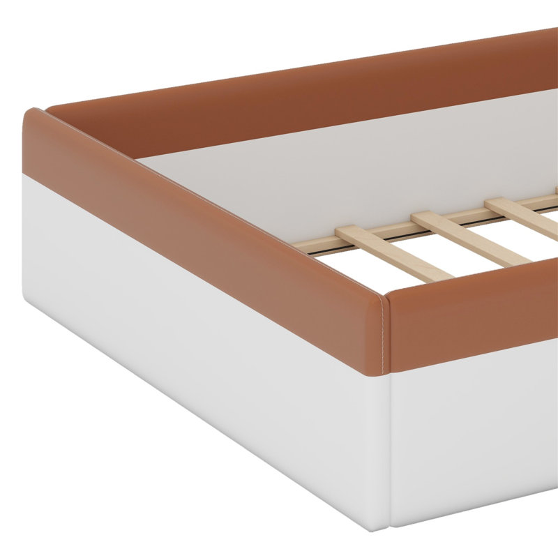 Upholstered Daybed Frame With Fence And Stairs, Brown/White