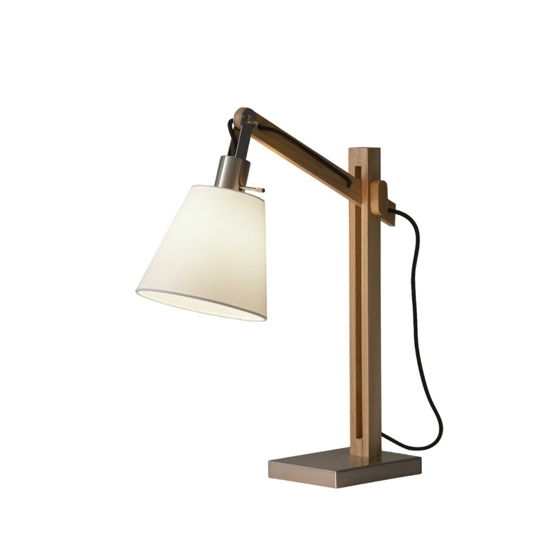 Hoffmann 25" Natural Wood Adjustable Height Table Lamp With White Bell Shade
