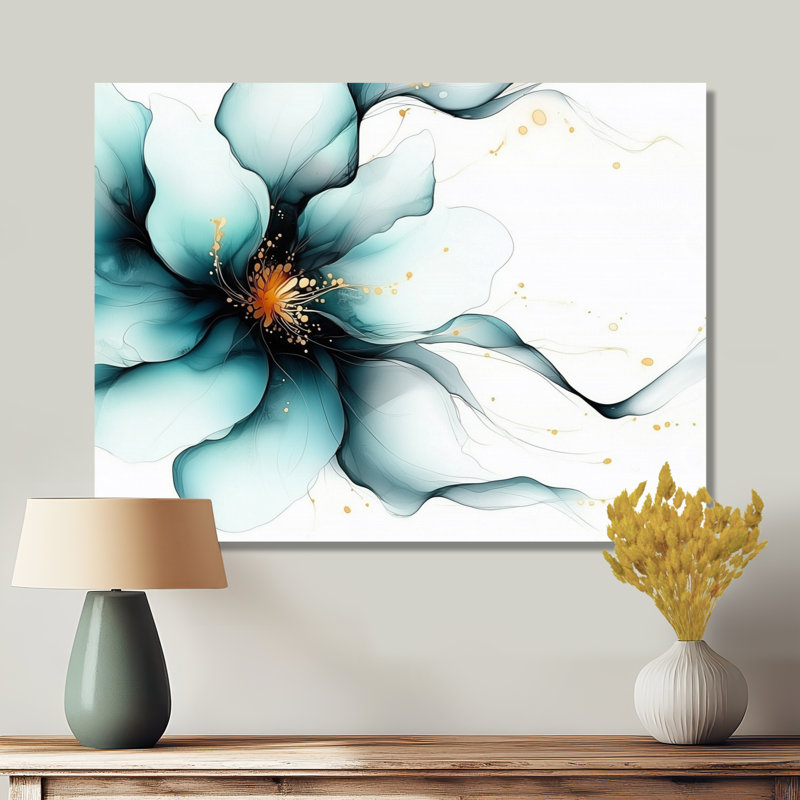 Abstract Green Peony On Marble River II - Floral Metal Wall Decor, Peony Metal Print, 16" H x 32" W x 0.84" D