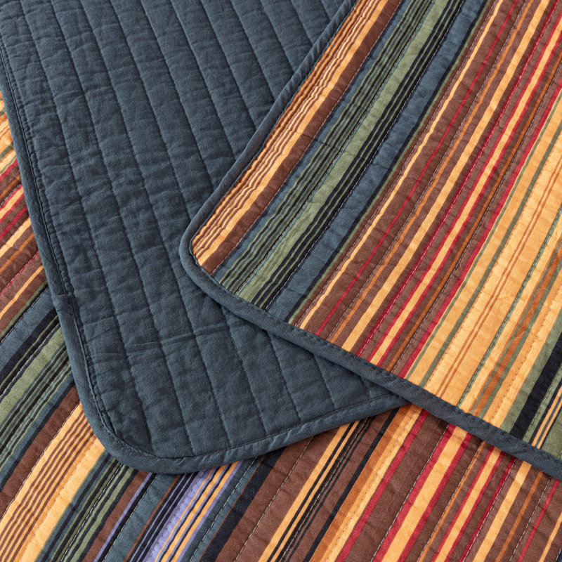 Queen Multi-Color Striped Cotton Reversible Quilt Set