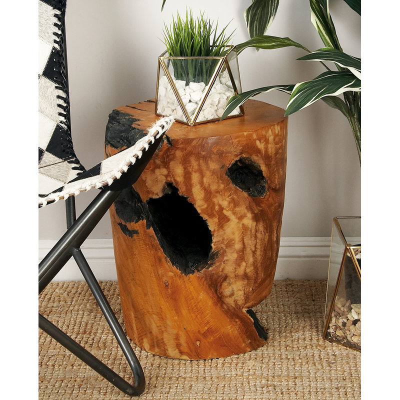 Rustic Teak Wood Live Edge Round Accent Table