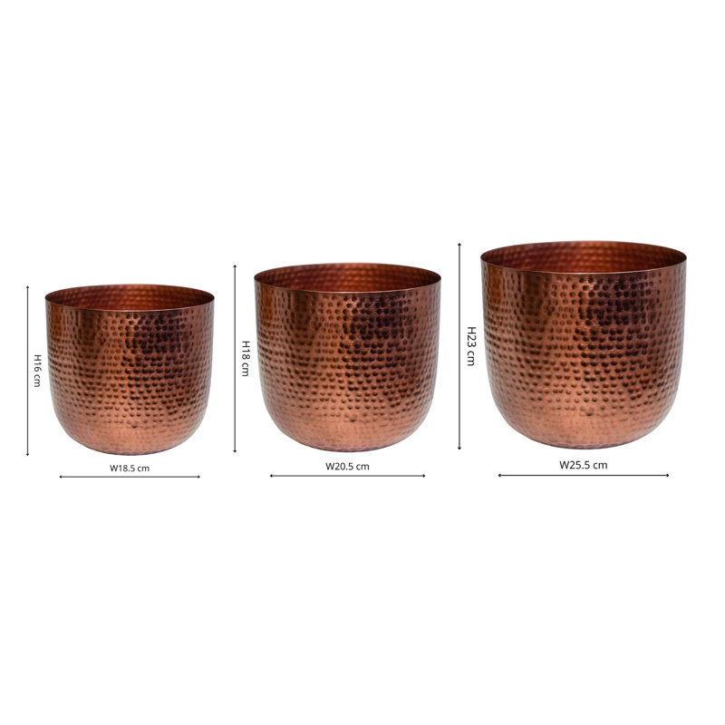 Felix Hammered Metal Planter Set, Bronze