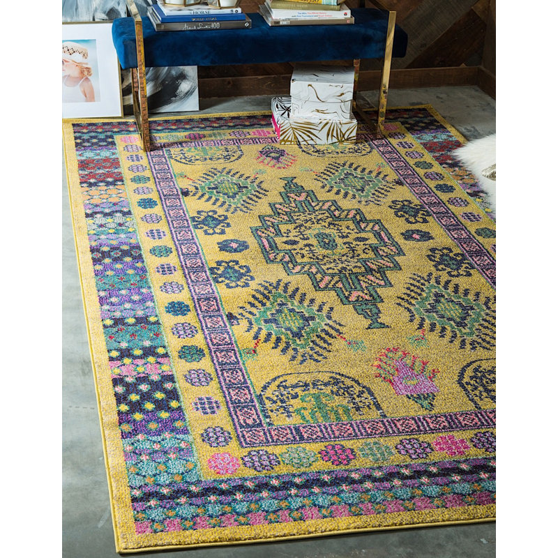 Orange/jaune Tapis décoratif, Rectangle 5 pi x 8 pi