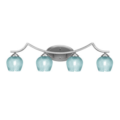 Barre d'éclairage de salle de bain 4 lumières Shutesbury, verre turquoise 6 po