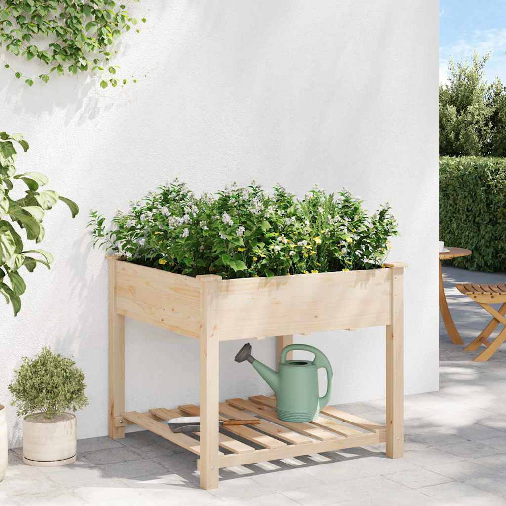 Garden Planter with Shelf Solid Fir Wood Outdoor Wooden Box Deck