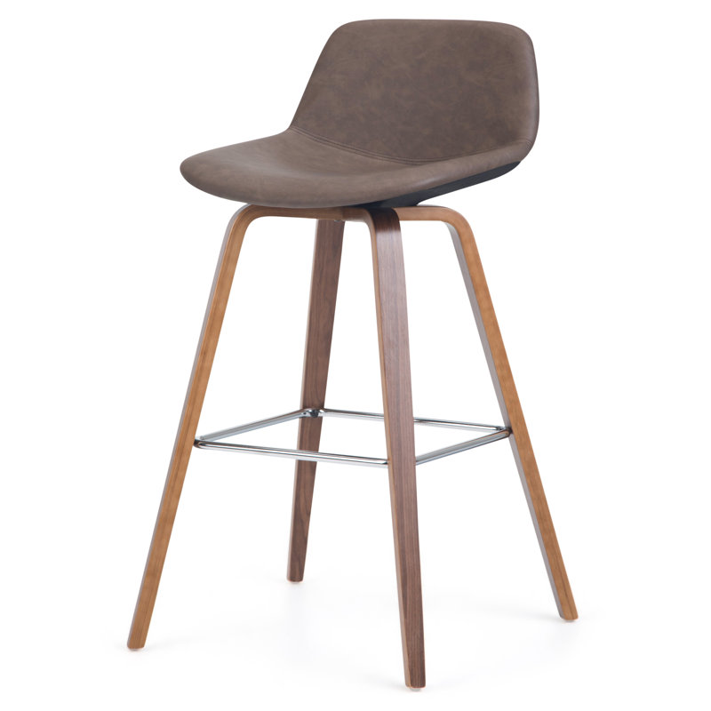 Randolph Upholstered Bentwood Mid-Century Modern Bar & Counter Stool with Chrome Footrest (Set of 2)
