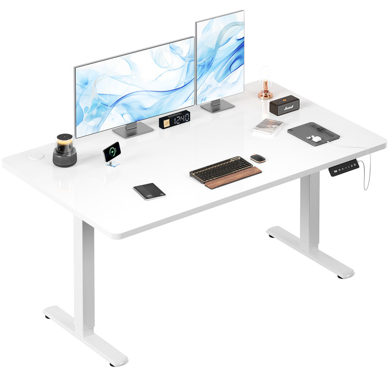 Height Adjustable Rectangular Standing Desk, White, White, 118cm H x 120cm W 60cm D