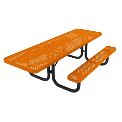 Table de pique-nique rectangulaire de 2,4 m (8 pi), perforée, orange, 1 côté conforme aux normes ADA