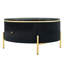 Table basse contemporaine avec 2 grands tiroirs de rangement, surface noire et pieds en métal doré-1239013420
