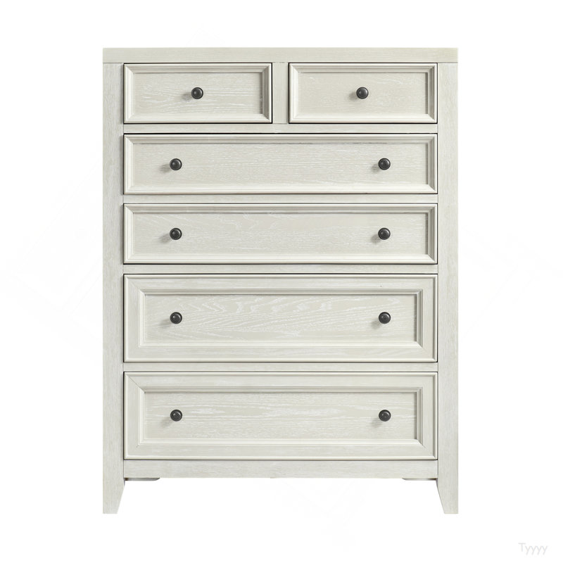 Gypsum Whitewash 6-Drawer Chest, White