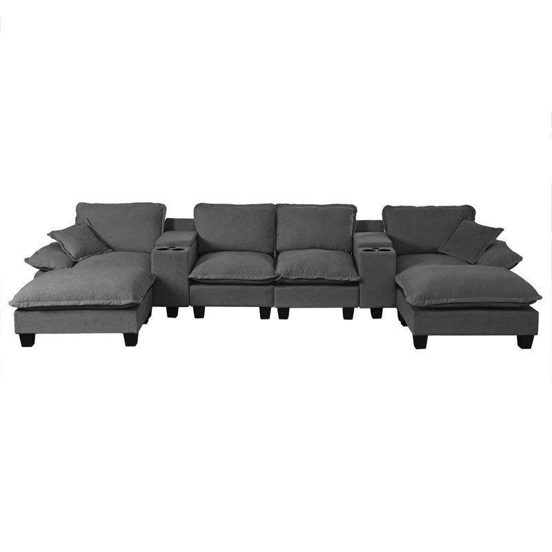Canapé modulaire Cloud avec rangement intégré et chargement USB, Gris