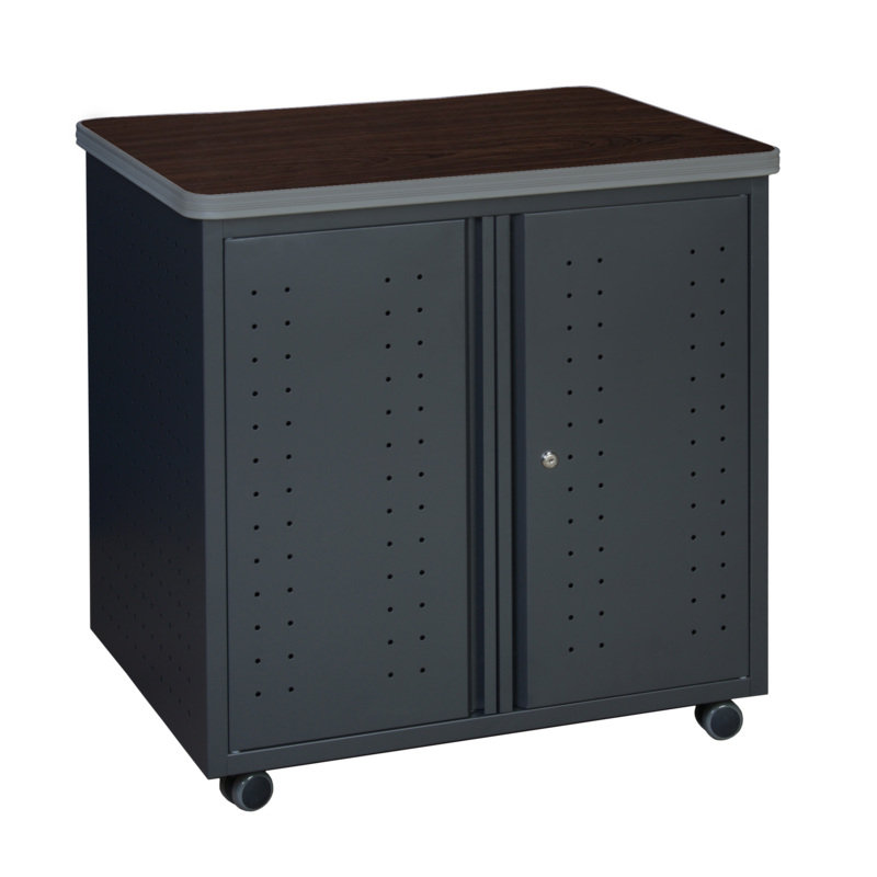 Pasqual Steel Mobile Locking Utility/Fax/Copy Table 30" X 23.25" - Neo Walnut, Neo Walnut/Gray