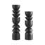 Porte-bougie en métal noir empilé sculpté - ensemble de 2