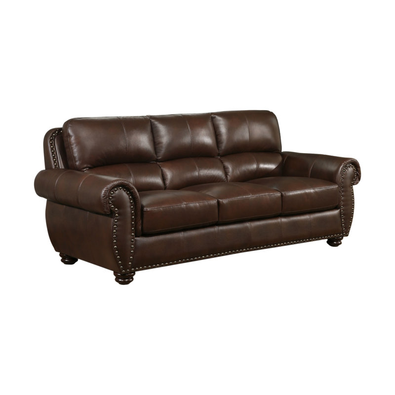 Adelita 85" Genuine Leather Rolled Arm Sofa