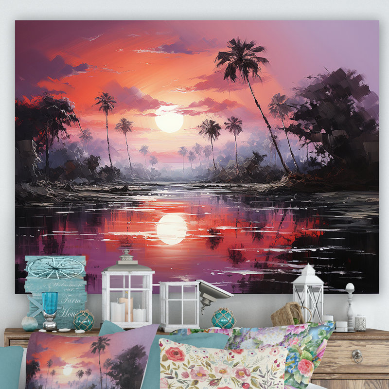 Lavande lagon au coucher du soleil sur toile, Toile tendue, H 34 po x l 44 po x P 1,5 po