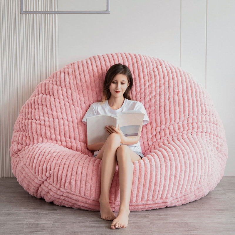Fauteuil à billes 3 en 1 convertible, H 10 po x l 59 po x P 59 po, Velours côtelé rose