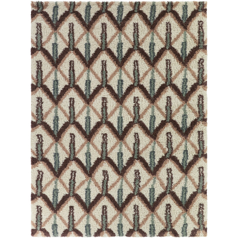 Behring Brown/Blue Art Deco Geometric Area Rug, Rectangle 7'10" x 10'
