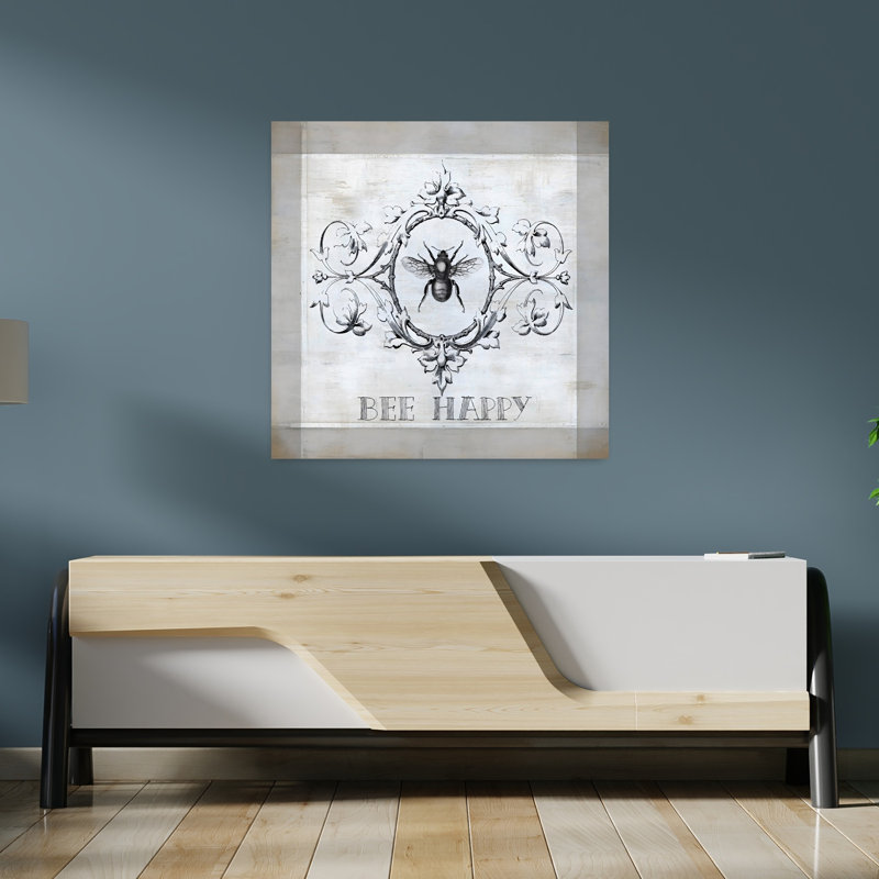 «Bee Happy Elegant Rustic Vintage Bee Landscape Nature», art mural, H 36 po x l 36 po