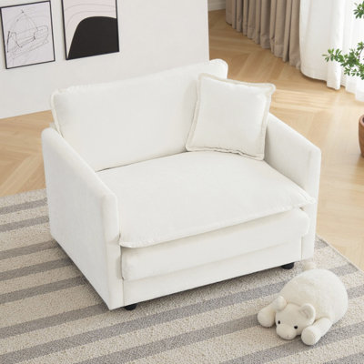 Deep Seat Chenille Armchair Upholstered Plush Single Sofa with Toss Pillow, Solid Wood Frame & Flexible Combination Options for Living Room, Bedroom or Office