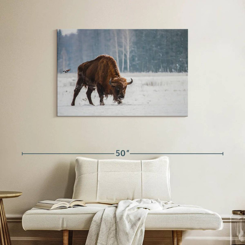Brampt Bison In Snowy Forest, 26" H x 39" W