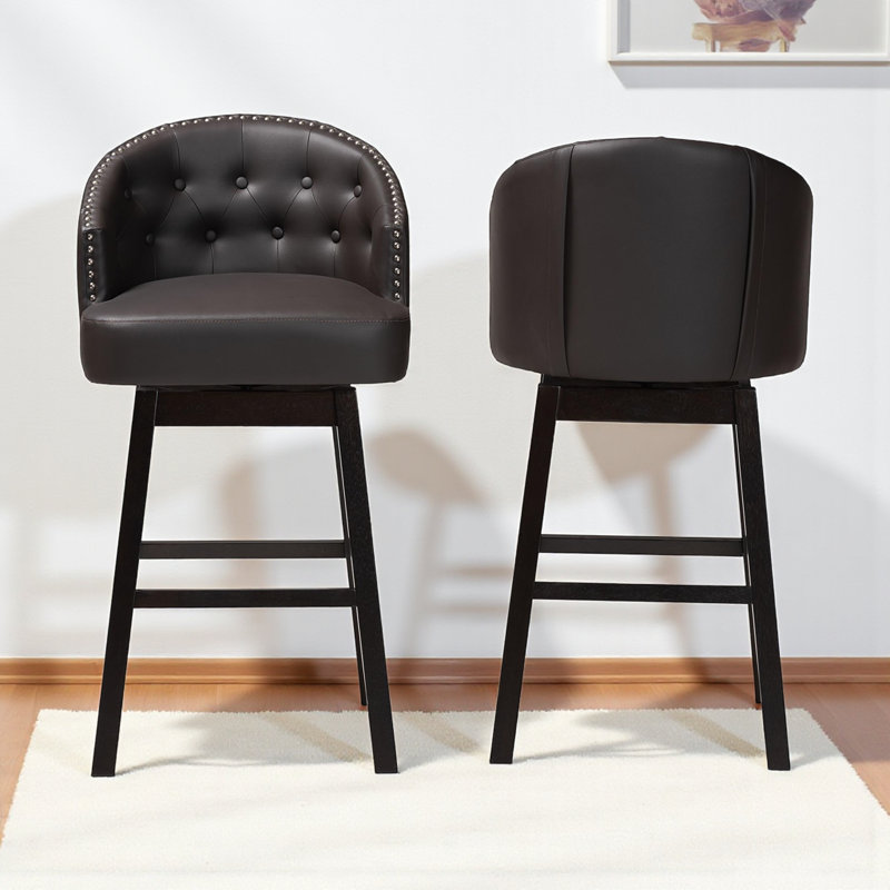 Upholstered Counter Stool with Solid Wood Frame, Brown