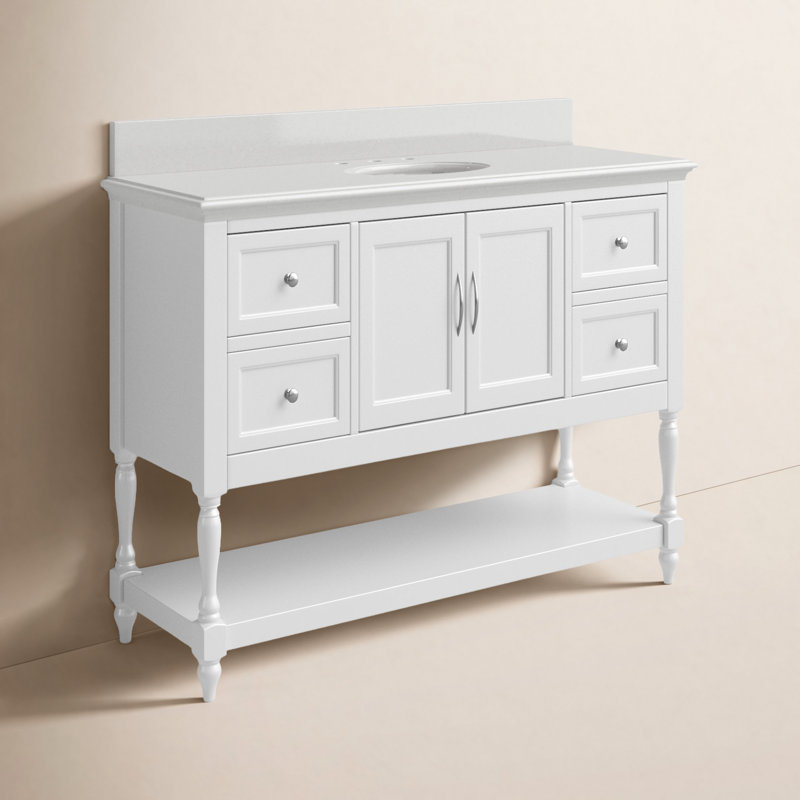 Hampton 48'' Single Bathroom Vanity with Top, White, Quartz