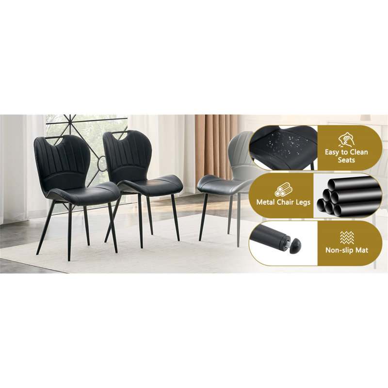 Ensemble de 4 chaises de salle à manger en polyuréthane noir avec poignée intégrée. Cadre en métal noir, pieds réglables. Chaises de salle à manger à domicile avec coussin confortable extra-large, polyvalent pour de multiples cas de figure.