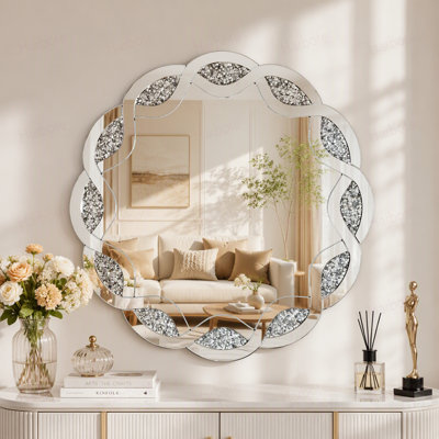 Miroir mural rond à motif de vagues 31,5 pouces Silver Crush