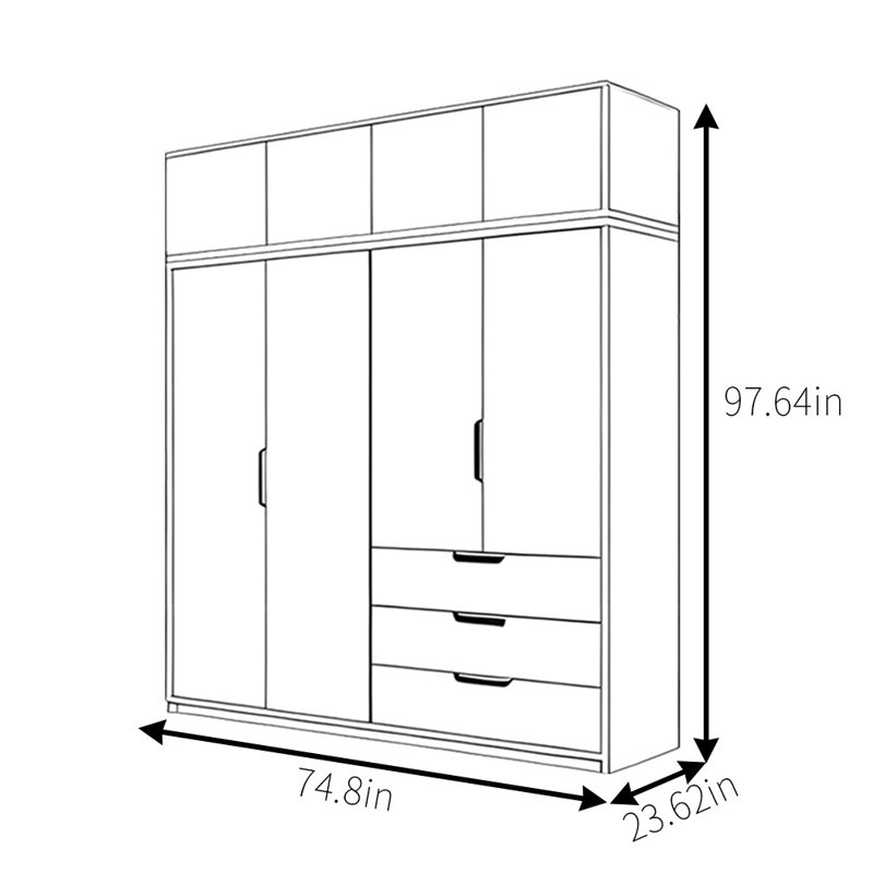 Garde-robe moderne, simple et classique, H 97,64 po x l 74,8 po x P 23,62 po
